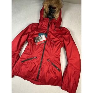 Oakley Foxglove Jacket Red Fur Hood Ski Snowboard Women's Size S